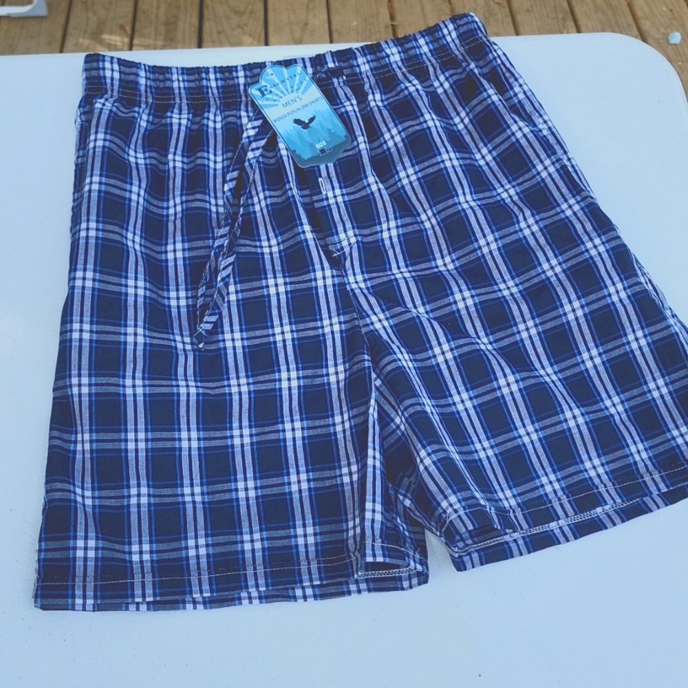 3 Men's plaid variety of colors lg woven poplin jam shorts